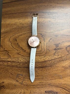 Michael Kors Rose Gold Dial with White Leather Strap Watch